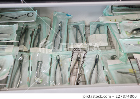 Surgical Instruments Are Organized and Arranged in Sterile Packs for Medical Use and Safety 127874806