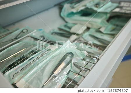 Surgical Instruments Are Organized and Arranged in Sterile Packs for Medical Use and Safety 127874807