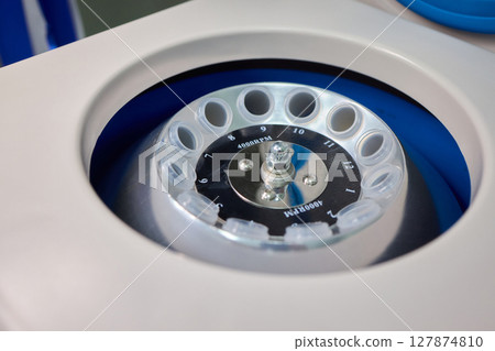 Highspeed Laboratory Centrifuge Rotor Under Closeup Examination for Advanced Insights 127874810