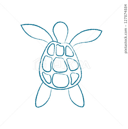 Chalk turtle silhouette. Aquatic marine creature in the ocean. Underwater doodle style, flat design, suitable for educational material or decor in aquariums. Chalk turtle silhouette. Aquatic marine creature in the ocean. Underwater doodle style, flat design, suitable for educational material or decor in aquariums. 127874884