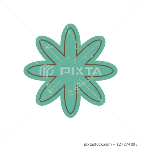 Bold abstract flower shape. Decorative icon with grunge texture. Modern brutalist element, flat design, y2k aesthetic, perfect for stickers and graphic applications. 127874895
