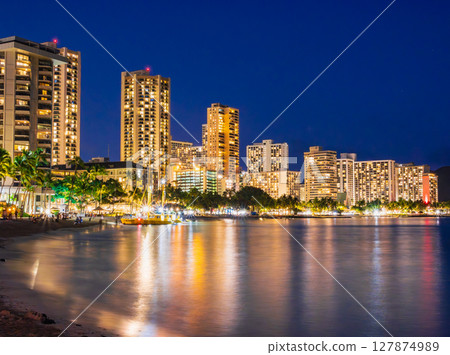 Waikiki Beach in Hawaii at night Waikiki Beach in Hawaii at night 127874989