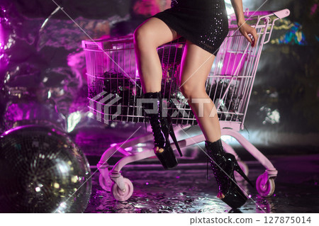 An Exciting and Glamorous Fashion Photo Shoot Featuring Disco Elements and Vibrant Colors 127875014