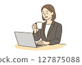 Woman drinking coffee and watching computer 127875088