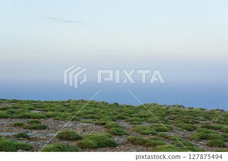 Ocean view from an island with a blurred horizon 127875494