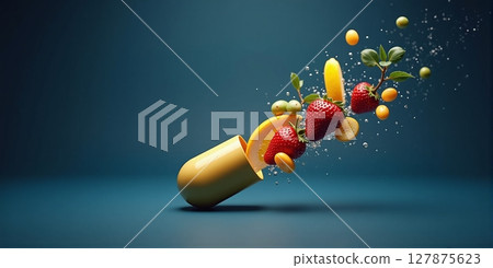 Vibrant fruit-filled capsules, offering essential vitamins and nutrients for a healthy, balanced lifestyle 127875623