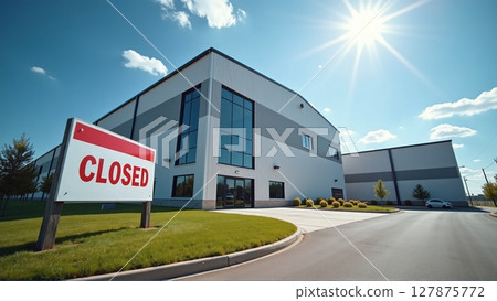Once modern factory now stands silent, its assembly lines idle, a stark reminder of economic turmoil and lost jobs 127875772