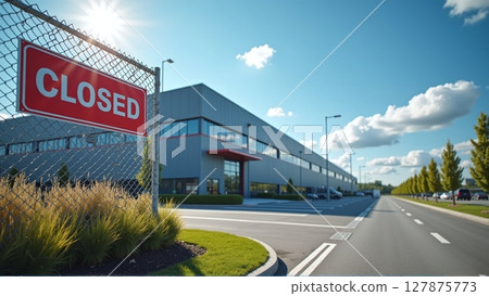 Once modern factory now stands silent, its assembly lines idle, a stark reminder of economic turmoil and lost jobs 127875773