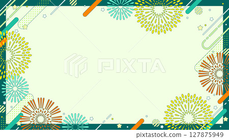 復古流行煙火插畫框，16：9尺寸 127875949
