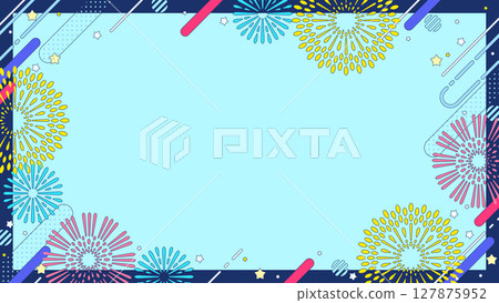 復古流行煙火插畫框，16：9尺寸 127875952