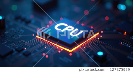 close-up of a powerful CPU on a modern motherboard, poised to tackle intricate calculations with lightning-fast precision 127875959