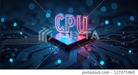 close-up of a powerful CPU on a modern motherboard, poised to tackle intricate calculations with lightning-fast precision 127875960