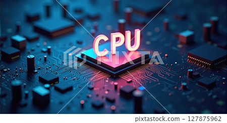 close-up of a powerful CPU on a modern motherboard, poised to tackle intricate calculations with lightning-fast precision 127875962