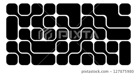 Metaball pattern. Nano tech print. Black connected quadratic shapes isolated on white background. Organic blobs, neurons or molecules texture. Vector graphic illustration Metaball pattern. Nano tech print. Black connected quadratic shapes isolated on white background. Organic blobs, neurons or molecules texture. Vector graphic illustration 127875980