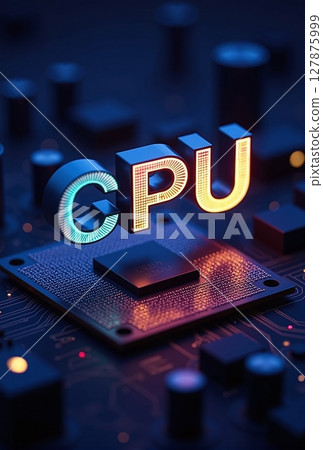 close-up of a powerful CPU on a modern motherboard, poised to tackle intricate calculations with lightning-fast precision 127875999