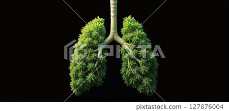 Forest shaped like human lungs, nature's vital organ, transforms CO2 to oxygen. Essential for life, it's Earth's breathing apparatus 127876004