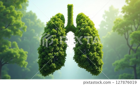 Forest shaped like human lungs, nature's vital organ, transforms CO2 to oxygen. Essential for life, it's Earth's breathing apparatus 127876019