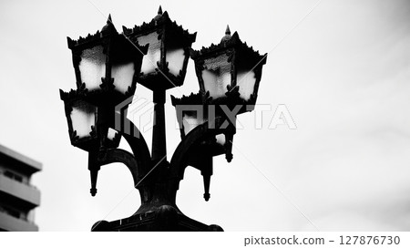 Monochrome image of a gas lamp 127876730