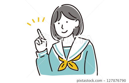 穿著水手服的女孩指著的插畫素材 穿著水手服的女孩指著的插畫素材 127876790