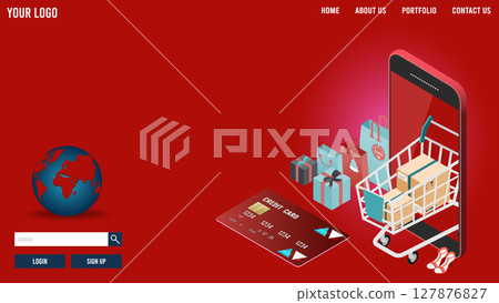Shopping online concept for website, mobile application, web banner, info graphics or discount coupons. Vector illustration eps10 127876827