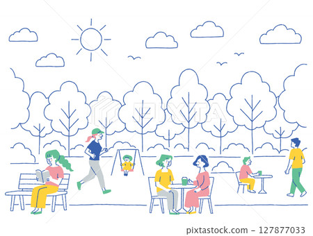 Diverse people spending time in the park_color 127877033