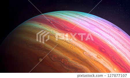 一顆色彩斑斕、美麗的行星的特寫，其圖案與木星類似 127877107