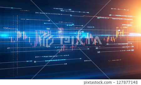 Abstract financial data visualization glowing lines and numbers 127877148