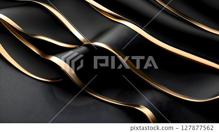 Abstract black and gold fabric texture background elegant waves pattern 127877562