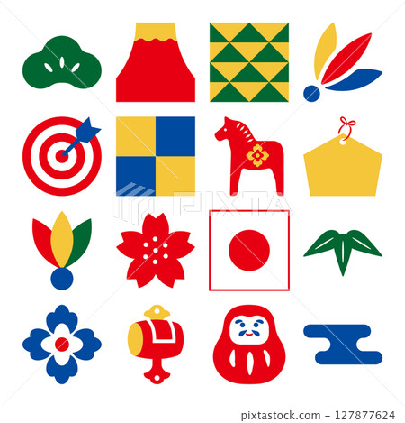 Japanese-style illustrations that can be used for New Year's cards. Japanese-style icon set. Japanese modern illustrations. 127877624