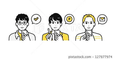 智慧型手機操作年輕人圖示插圖集 127877974