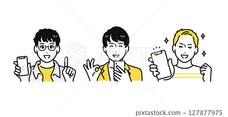 Smartphone happy young man icon illustration set 127877975