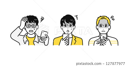 Smartphone pale young man icon illustration set 127877977