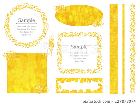 Set of gold leaf and gold powder style frames and lines 127878074