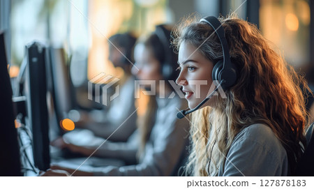 Group of call center working support customer in office. Group of call center working support customer in office. 127878183