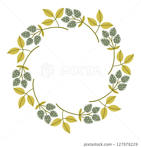 Autumn berry circle frame. Round border made of fall berries. The berries have different shapes and are arranged in a circle. Vector flat isolated on white background. Autumn berry circle frame. Round border made of fall berries. The berries have different shapes and are arranged in a circle. Vector flat isolated on white background. 127878229