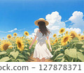向日葵田裡的夏天 127878371