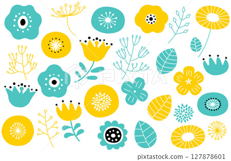 Scandinavian style botanical vector illustration green x yellow Scandinavian style botanical vector illustration green x yellow 127878601