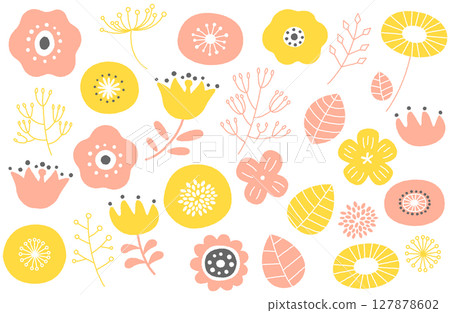 Scandinavian style botanical vector illustration pink x yellow Scandinavian style botanical vector illustration pink x yellow 127878602