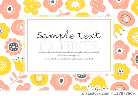 斯堪的納維亞風格植物框架向量插圖粉紅色 x 黃色 斯堪的納維亞風格植物框架向量插圖粉紅色 x 黃色 127878609