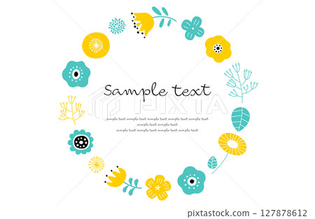 斯堪的納維亞風格植物框架向量插圖綠色 x 黃色 127878612