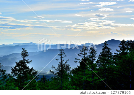 童話公路:從山口俯瞰佐久市和晨霧瀰漫的山脈,景色壯麗 童話公路:從山口俯瞰佐久市和晨霧瀰漫的山脈,景色壯麗 127879105