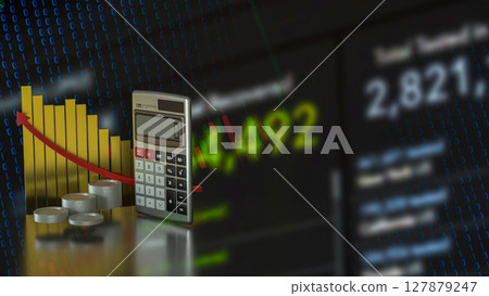 The Calculator and coins for Business concept 3d Rendering. 127879247