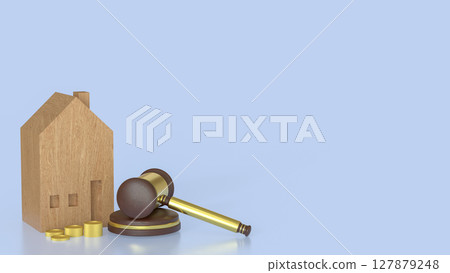 The House wood and Hammer for property law or Building concept 3d Rendering. The House wood and Hammer for property law or Building concept 3d Rendering. 127879248