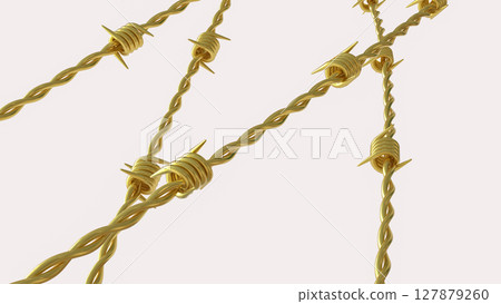 The Gold  barbed wire for war concept  3d Rendering. 127879260