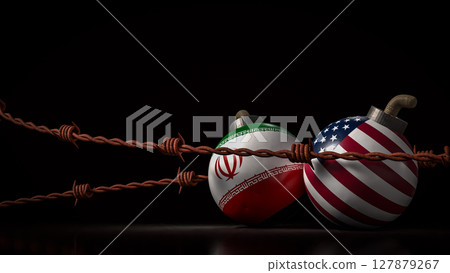 The American and Iran flag on Bomb for war crisis concept 3d Rendering. 127879267