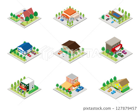 3D illustration of a building. Isometric drawing. 3D illustration of a building. Isometric drawing. 127879457