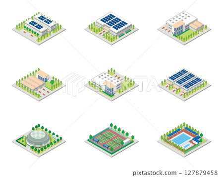 3D illustration of a building. Isometric drawing. 3D illustration of a building. Isometric drawing. 127879458