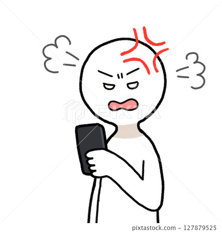Illustration of a person looking angry at a smartphone Illustration of a person looking angry at a smartphone 127879525