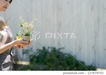 拿著蔬菜幼苗的女人 127879743