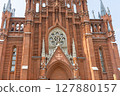 Cathedral of Immaculate Conception of Holy Virgin Mary, one of three Catholic churches in Moscow and largest in Russia. Fragment facade 127880157